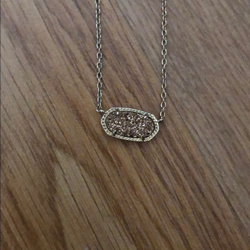 Kendra Scott drusy necklace in rose gold.